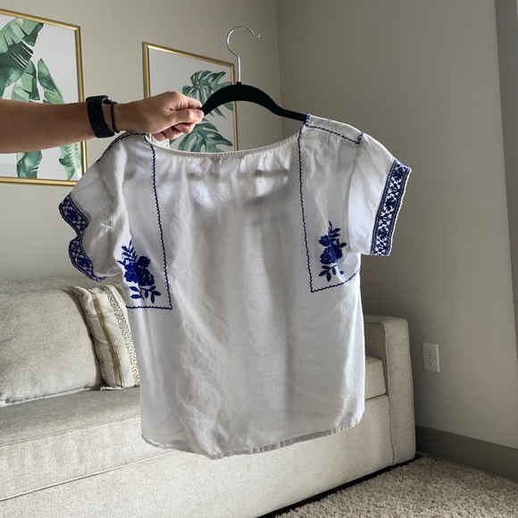 White and Blue Boho Shirt - Picture 2 of 3